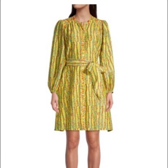Roller Rabbit NWT Rhody Floral Striped Belted Dress in Yellow Size M - Picture 1 of 12